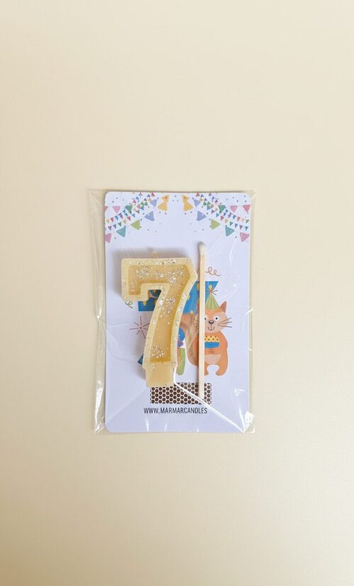 Bišu vaska Ciparu svece "7" tortēm un kūkām, dāvanu komplekts ar apsveikuma kartīti